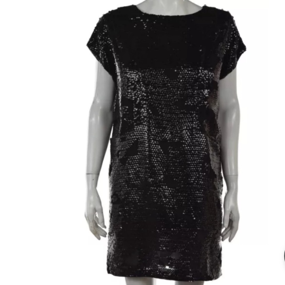 SEE By CHLOE Sequin Mini Dress Black Size 4 short sleeve Party Designer Shift